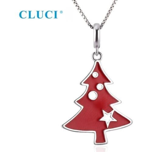 CLUCI Real 925 Sterling Silver New Red Christmas Tree Pendant For Women Girls Kids Pendant Only DP040SB