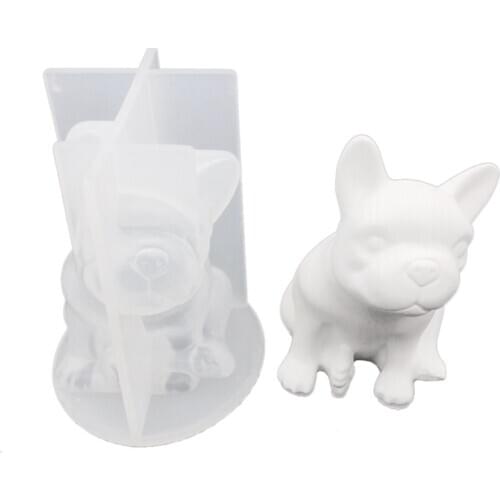 French Bucket Dog Concrete Silicone Mold Geometric Pet Animal Handmade Decorative Clay Cement Plaster Handmade Mold