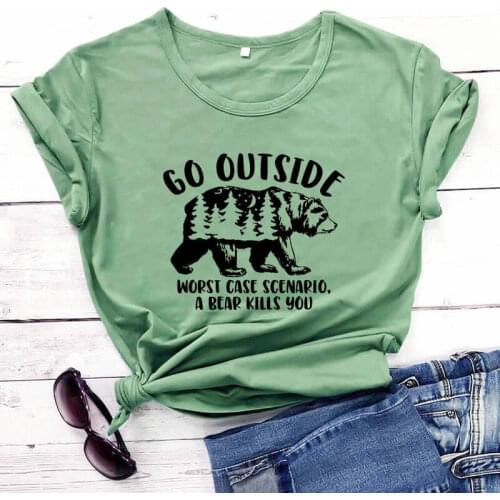 Go outside Funny Bear Shirt New Arrival Summer 100%Cotton Funny T Shirt Camping Shirt Hiking T Shirts Wildlife T Shirts