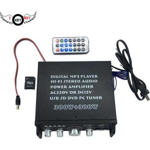 I Key Buy 1 Set Digital MP3 Player Hifi Stereo Audio Power Amplifier 300watts AC220V or DC12V for Home Car Use with Remote