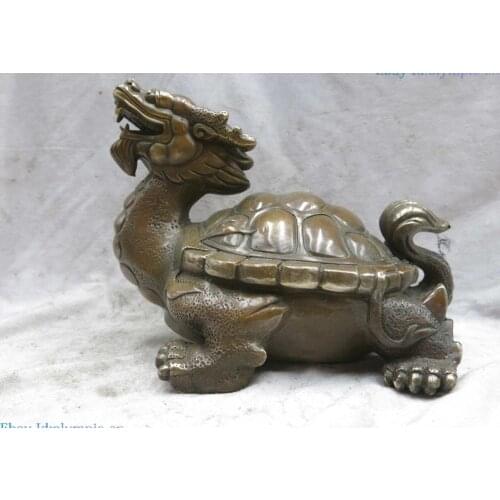 Fine Brass sculpture China carved copper Feng Shui Dragon Turtle ntrd Statue
