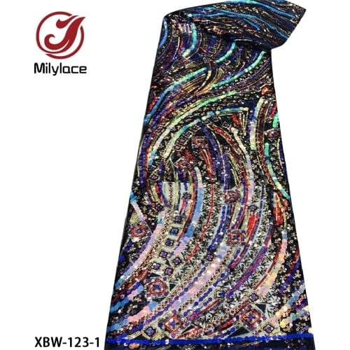 Classic Embroidery Sequins Lace Fabric High Quality African Tulle Fabric Sequin Lace for Party Dress XBW-123