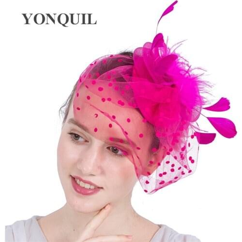 Hot Pink Kentucky Crinoline Fascinator With Veils Feather Cocktail Party Hat Derby Wedding Headwear New Style Multiple Color