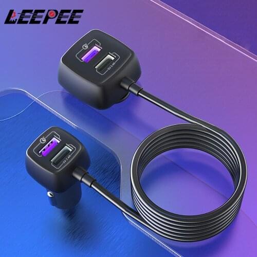 LEEPEE Fast Charging Adapter USB QC 3.0 4 Ports 60W 12V-24V Car Mobile Phone Charger for Front Back Seat Quick Charge