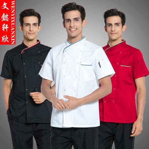 Summer Short-sleeve Embroidered Workwear Restaurant Chef Jacket Kitchen Cook Suit Man Woman Chef Uniform Plus Size B-6420