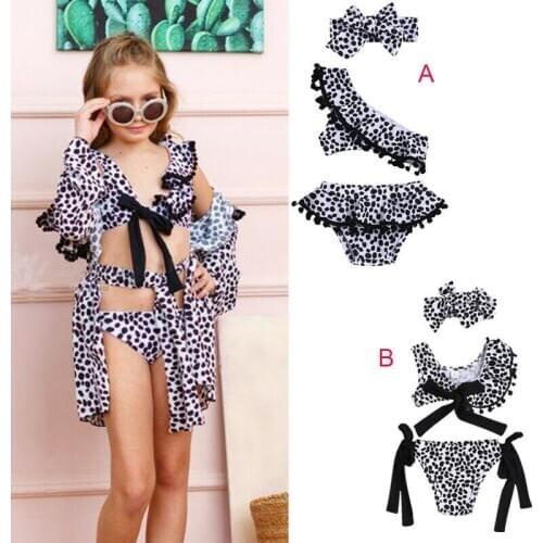Hot Kids Girls Babe Swimwear Two-pieces Bikini Set Leopard Print Ruffles Summer Bathing Suit Beach wear Cover up Swimwear 1-6T