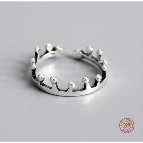 LKO Mini Cute Crown Rings 925 Sterling Silver Resizable Opening Rings For Women Girls Party Temperament Jewelry Ornaments