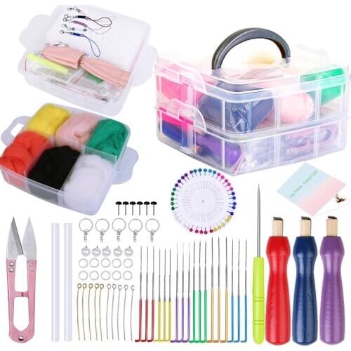 LMDZ 117 Pieces Needle Felting Kit, Needle Felting Supplies, with Felting Needles, Needle Felting Tools, 6 Color Wool Roving