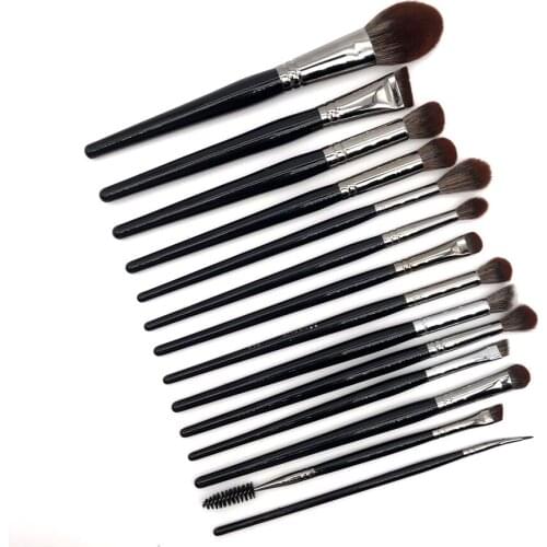 14Pcs Silver Copper Ferrule Makeup Brush Set with Premium Synthetic Fiber Bristles and Wooden Handle