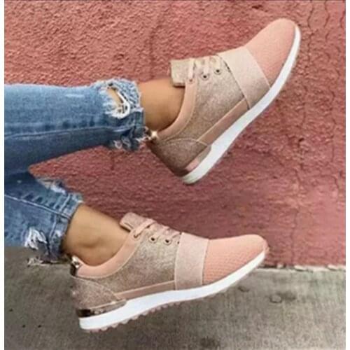 New Women Lace Up Casual Sports Shoes Fashion Splicing Flat Heel Sport Shoes Comfortable And Breathable Shoes Mujer