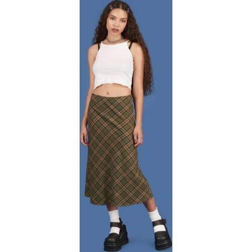 2021 new retro American hot girl literary niche Scottish plaid long skirt high-waist cotton skirt