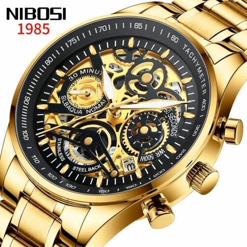 NIBOSI 2021 New Watch Quartz Skeleton Chronograph Wristwatches Auto Date Oriente watches Drop shipping Relogio Masculino