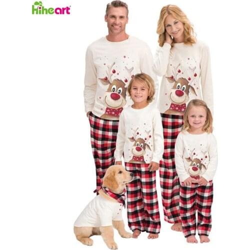 Hiheart Family Matching Clothes Christmas Parent Child Clothing Deer Home Pajamas Suit Boys and Girls Long-Sleeved Set Two-Piece