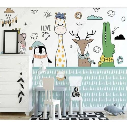 Papel de parede Nordic hand-painted cartoon small animal guard board childrens room 3D wallpaper mural,living room home decor