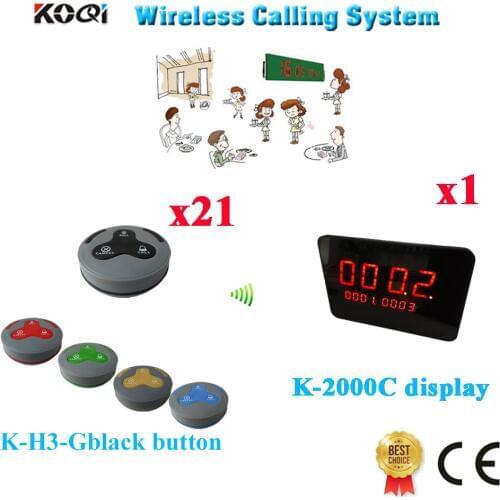Waitress Calling Button System Display Receiver Work With Waterproof Table Bell 433.92MHZ(1 display+21 call button)