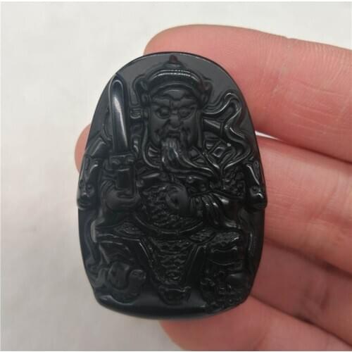 Drop Shipping Natural Obsidian Zhenwu Taoist Master Lucky Necklace Pendant Men and Women Crystal Stone Pendants jewelry gift