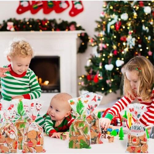 Christmas Decorations Transparent Plastic Packaging Bag Bells Elk Candle Plastic Gift Bag Birthday Party Ornaments Dropship