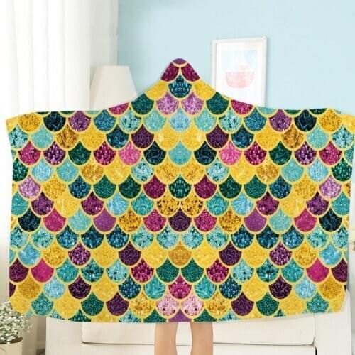 Mermaid Scales Sherpa Fleece Blanket Rainbow Scale Soft Throw Bedspread Warm Wearable Hooded Throw Blanket for Girls Boys Teens