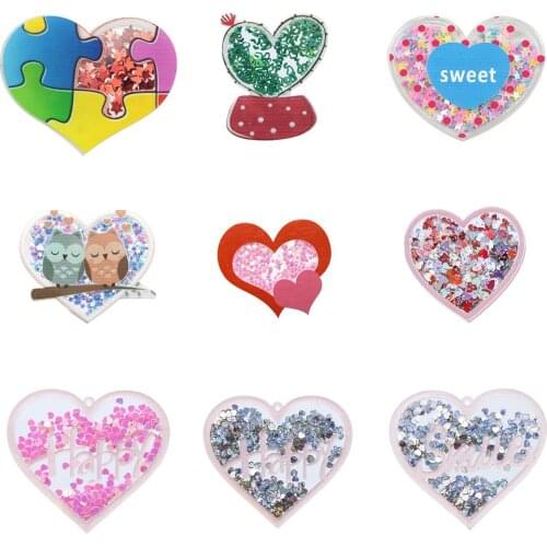 Pcs heart print Transparent Quicksand Shakers Acrylic Planar Resin Shaker DIY Jewelry Making Hair Accessories Hair Bow,1Yc17690