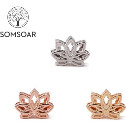 Somsoar Jewelry Lotus flower Slide DIY Charm fit 10mm Wide Leather wrappable Mesh Bracelet Necklace 10pcs/lot