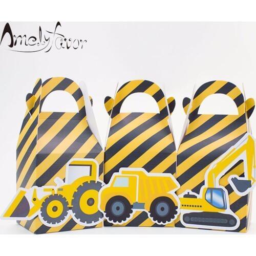 Construction Trucks Party Theme Favor Box Digger Candy Gift Box Cupcake Box Birthday Event Party Decorations Container Supplies