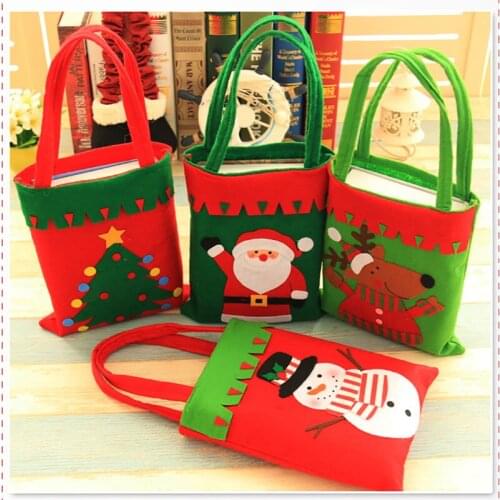Merry Christmas Non-woven Tote Bag Kids Children Christmas Gift Christmas Tree Decoration Cute Cartoon Bags Handmade Elk Snowman