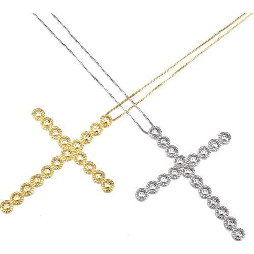 SUNSLL New gold/Silver color necklace copper necklace white cubic zirconia necklace classic cross necklace pendant Jewelry gift