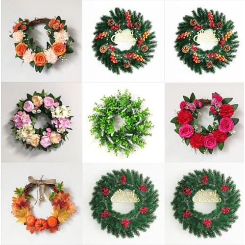 Glowing Christmas Pine Cone And Berries Wreath Artificial Flower Garland For Farmhouse Decoration Home Decor