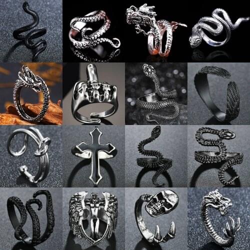 Gothic Steampunk Snake/Dragon/Cross/Wings Midi Ring Vintage Punk Metal Knuckle Joint Rings For Women Boho Party Jewelry Anillos