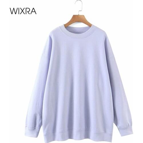 Wixra Womens Basic Fleece Sweatshirts Solid Oversized Long Sleeve Autumn Spring Casual Pullover Tops