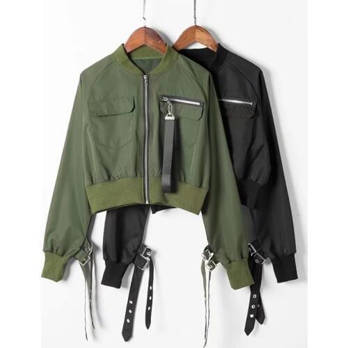 Jacket Women Basic Jacket Coat Zipper Up Retro Coat Autumn 2021 Summer Long Sleeve Short Biker Jackets Female Baseball Jackets