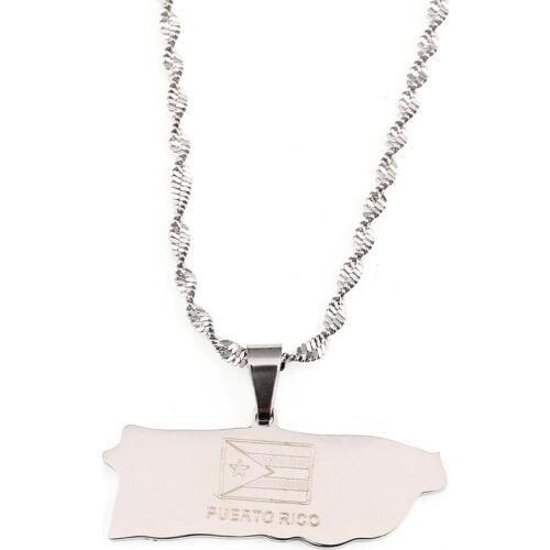 Stainless Steel Silver Color Puerto Rico Map Pendant Necklaces For Women Girl Puerto Ricans Map Jewelry