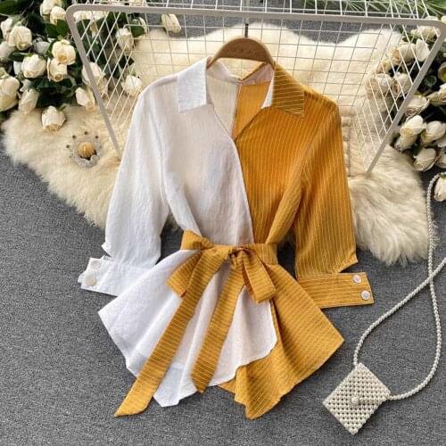 2021 New Lace Chiffon Women Shirts Retro Half Sleeve Fashion Blouse Elegant Waistband Shirts Ladies Summer Clothes Splice