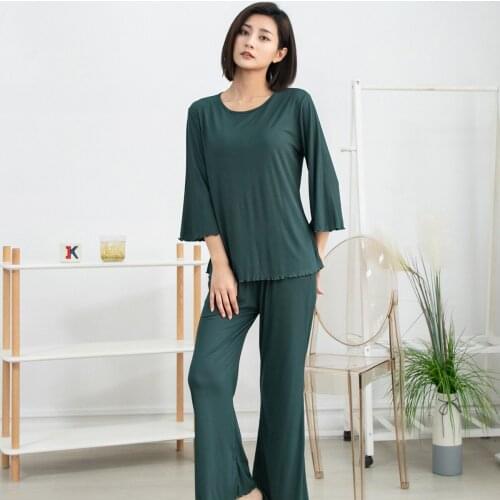 Women pyjama sets Autumn New pijama pyjama ensembles Loose Simple Homewear Suit tracksuits Lace Wide Leg Pants Two-Piece Set