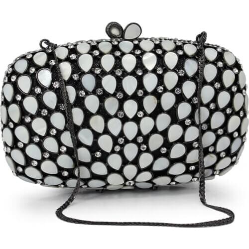 Female shell Evening bags clutch Purse bag for wedding party white Rhinestone Women’s Messenger bag Handbags Chain Female Purses