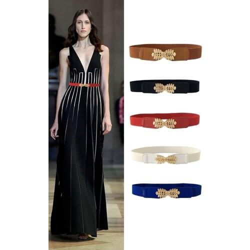 Women Fashion Waist Belt Narrow Stretch Dress Belt Thin Buckle Waistband Leaf Belt New