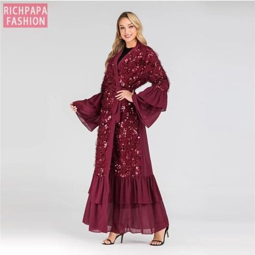 Sequin Tassel Open Muslim Abaya Kimono Dubai Hijab Dress Moroccan Kaftan Abayas For Women Turkish Islamic Clothing Oman Caftan