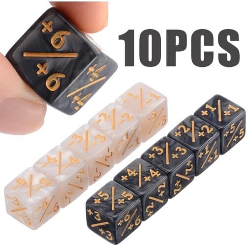 10pcs/set White Black Dice Counters +1/+1 For Magic The Gathering Home Game Funny Outdoor Dice Kids Toy