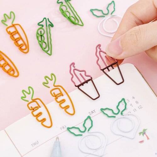10pcs/lot Cute Cartoon Carrot Shape Paperclip Bookmark Simple Metal Girl Paperclip Student Note Holder Student Stationery