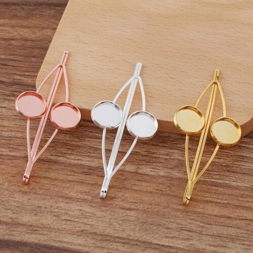 100pcs Double 12mm Bezel Cameo Base Hair Clips Pin for DIY Women Girls Barrettes Headwear Hairpins Hair Accessories Handmade