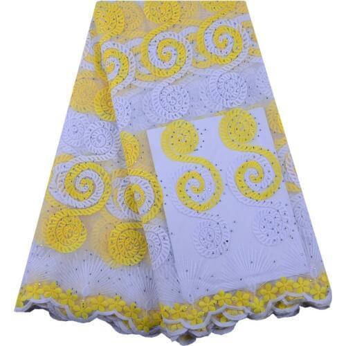 White Yellow Milk Silk Guipure Lace Fabric High Quality African French Lace Fabric Embroidered With Stones Lace Fabric F1431