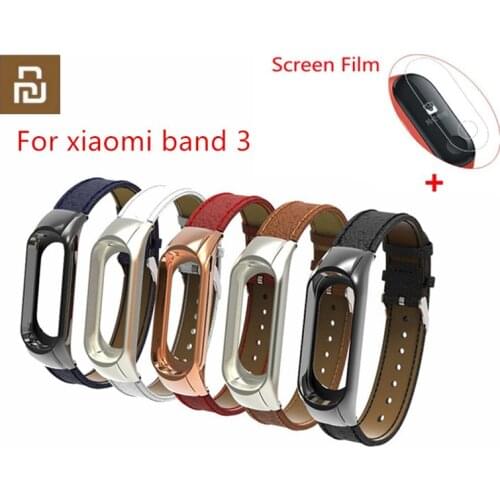 Free Film for Xiaomi Smart Band 3 Leather Silicone wrist strap For Xiaomi Mi Band3 Bracelet Strap Miband 3 Metal Wristband H30