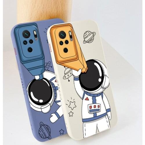 Astronaut With Telescope Case For Xiaomi Redmi Note 10 10S 9T 9 8 7 Redmi 9 9A 9T K40 K30 K20 Pro Shockproof Soft Phone Cover