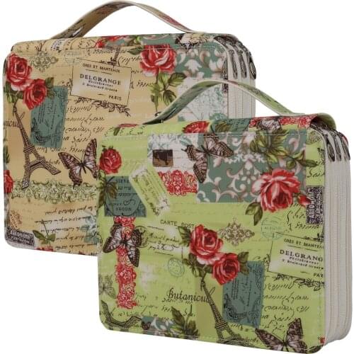 120 Slots Colored Pencil Case with Zipper Butterflies and Rose Pencil Holder Leather Fabric Pen Organizer for Student or Artist