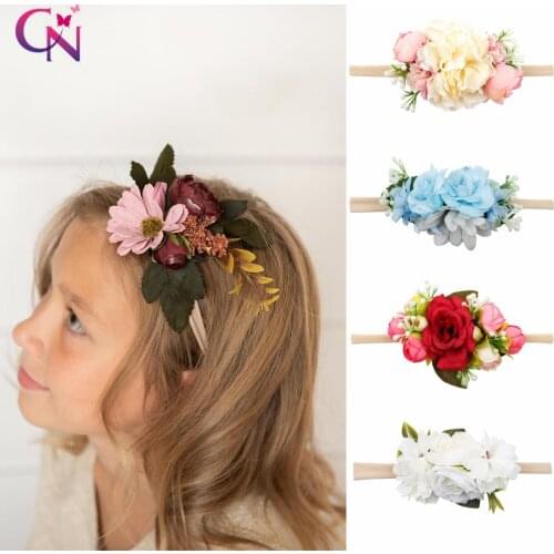 CN Hair Accessories Baby Flower Crown Headband Flower Girl Nylon Head Band Wedding Summer Wreath for Kids