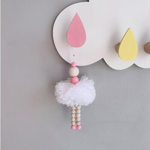 Nordic Style Hairball Wooden Bead String Pendant Wall Hanging Ornament Childrens Room Game Tent Bed Kids Photo Props Home Decor