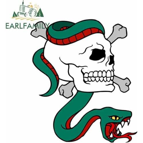EARLFAMILY 13cm x 11.6cm for Skull and Snake Car Stickers Vinyl JDM Bumper Trunk Truck Graphics Windshield Bumper Windows Decal
