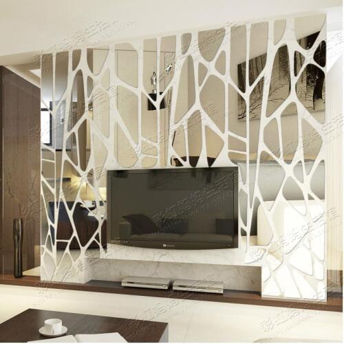 Geometric puzzle Irregular mosaic acrylic stereo back ground ceiling mirror sticker Creative Large 3d decoration wall stickers
