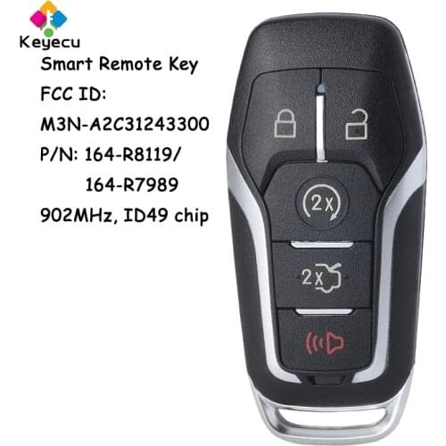 KEYECU Smart Remote Car Key With 5 Button 902MHz ID49 Chip - FOB for Ford Explorer Fusion Edge Mustang M3N-A2C31243300 164-R8119