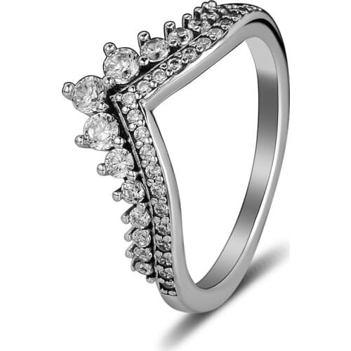 100% Authentic S925 Sterling Silver Princess Wish Ring, Clear CZ Rings for Women Girls Elegant Fine Jewelry Wholesale